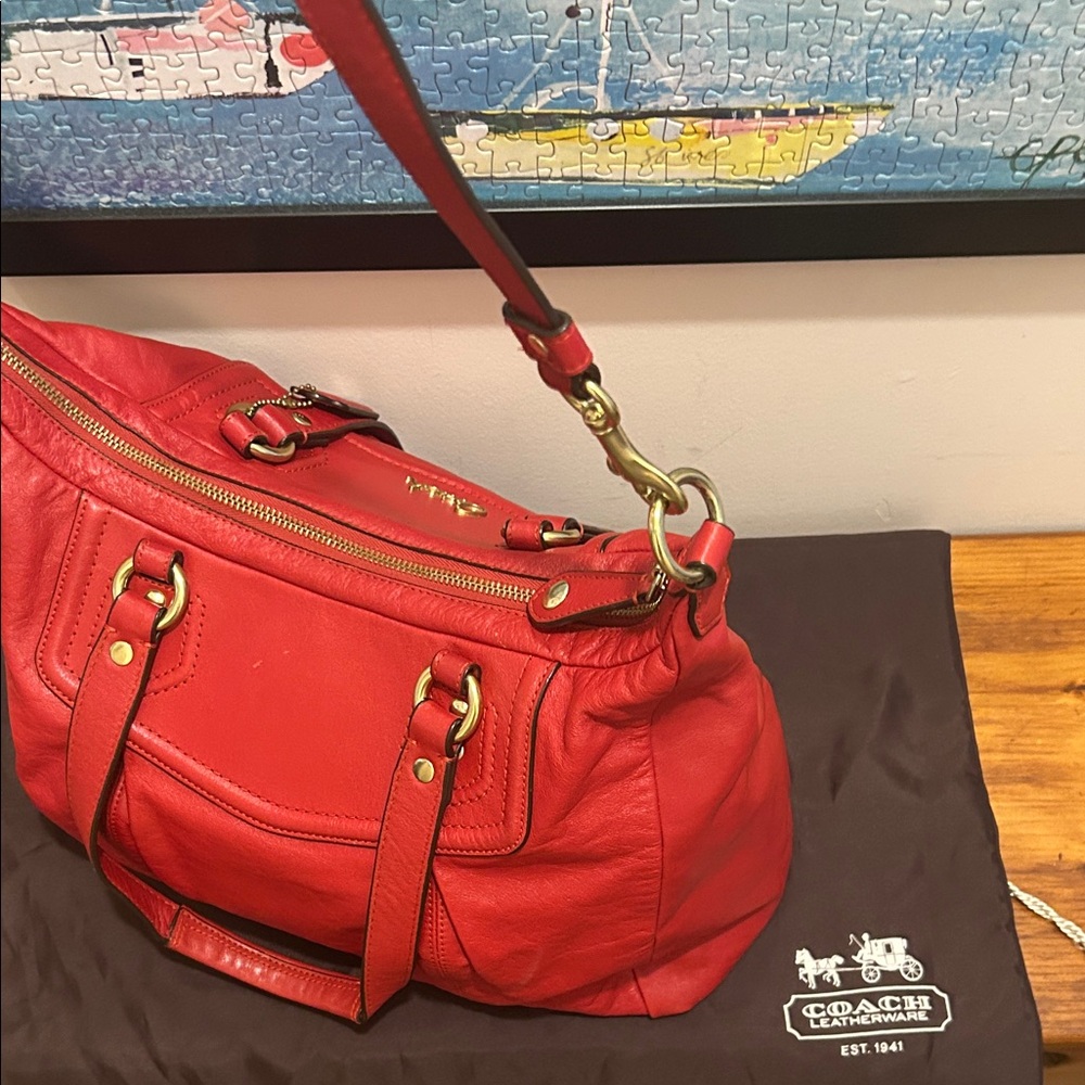 Coach Ashley Signature Cherry Red Leather Satchel/Shoulder Bag - Picture 4 of 14